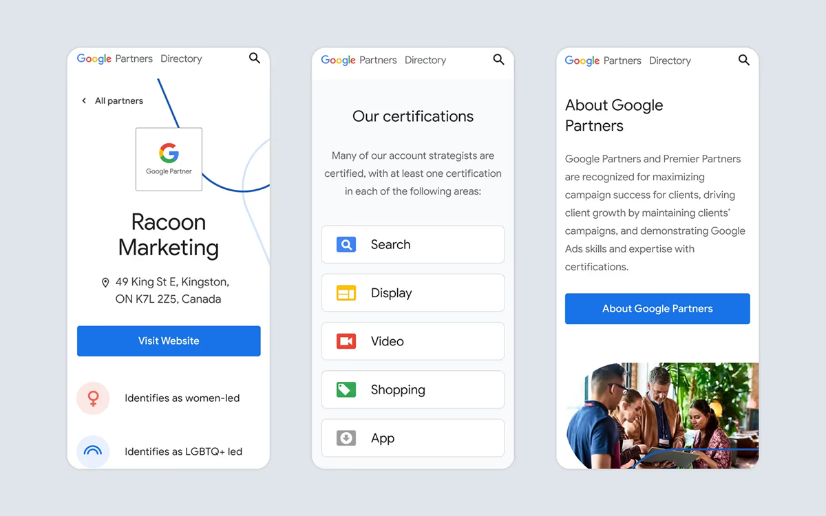 go/marketing — navigation and feed card design
